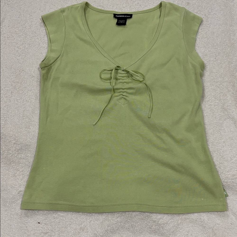 Y2K Express Cap sleeve V Neck Coquette Bow Tie Top Size Medium